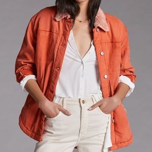 NWT! Anthropologie Pilcro Reversible Sherpa Shirt Jacket Medium Orange Large